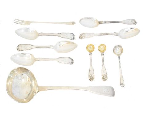 A selection of silver flatware, A selection of silver flatware, to include a ladle, tablespoons, salt spoons, etc, gross weig