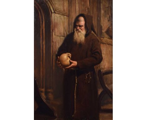 Y. Wilson (British 19th/20th century) A standing monk holding a human skull Signed and dated 1878, oil on canvas.75cm x 49cm 