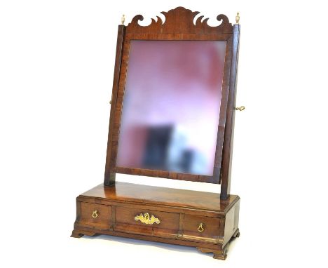 Mid-19th-century dressing table mirror Mid-19th-century figure mahogany dressing table mirror, rectangular glass supported on