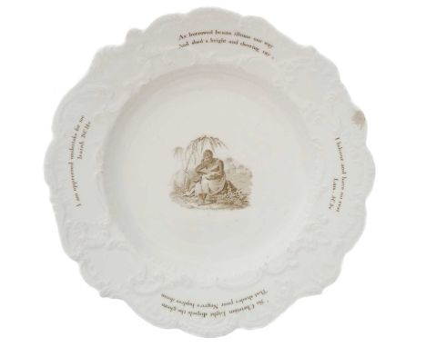 Anti Slavery plate probably Wedgwood Anti Slavery plate probably Wedgwood, bat printed with a lady and child, the scroll moul
