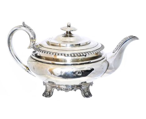 A William IV silver teapot,  A William IV silver teapot, Reid &amp; Son, Newcastle, 1832, height 15.3cm, gross weight 23.69oz