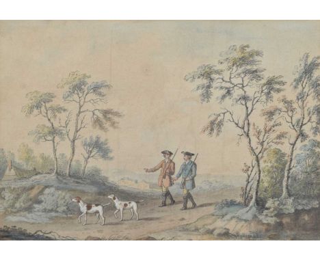 William Woollett (British 1735-1785) Two huntsmen with dogs in a landscape Unsigned, titled on gallery label - 'J S Maas &amp