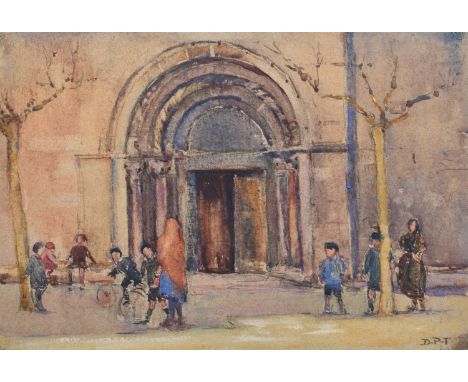 Daphne Pitt-Taylor (British 19th/20th century) "Old Doorway, Carcassonne" Initialled, titled on verso, watercolour.27cm x 40c