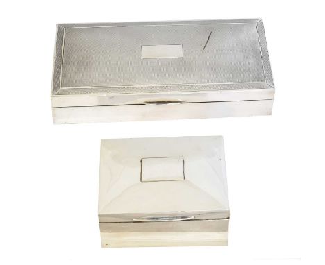Two silver cigarette boxes, Two silver cigarette boxes, Sanders & Mackenzie, Birmingham, 1948 and William Comyns & Sons, Lond