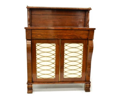 Early 19th-century chiffonier Early 19th-century rosewood veneered chiffonier, upper section with shelf fitted cast brass gal