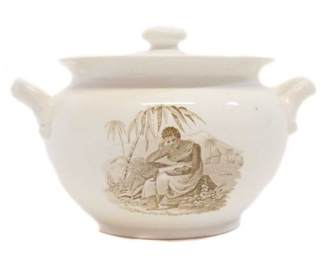 Anti Slavery sucrier Anti Slavery sucrier, pearlware probably by Wedgwood, bat printed with kneeling figures in chains, as we