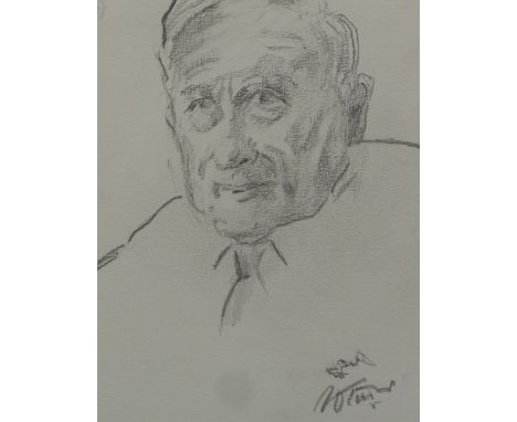 •WILLIAM TURNER (1920 - 2013) PENCIL DRAWING Portrait of L. S. Lowry Signed lower right 9 1/4" x 7 7/8" (23.5 x 20cm)