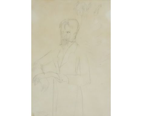 ***Stanley Spencer (1891-1959) - Pencil drawing - Three quarter length portrait of Harold Spencer, the artist's brother, 13.7