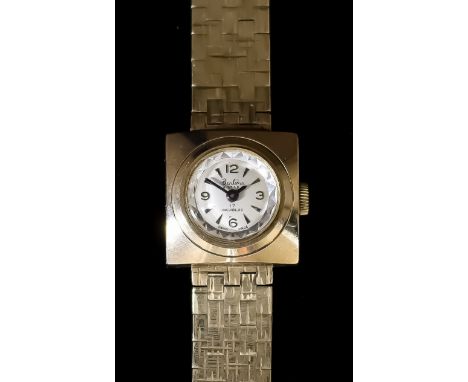A Lady's Bentima Manual Wind Wristwatch, the silvered dial with Arabic baton numerals, 18mm square case, with conforming inte