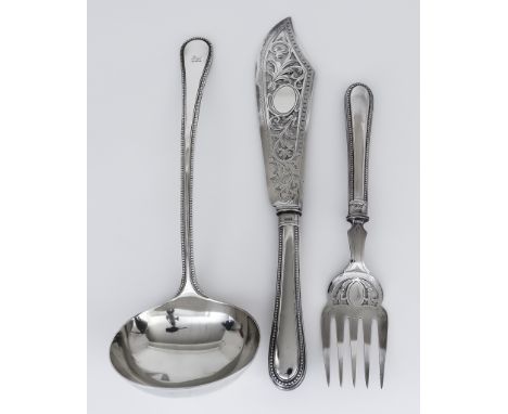 A George V Silver Old English Bead Pattern Soup Ladle, by Elkington &amp; Co, Birmingham 1927, weight 8ozs, and a pair of Edw