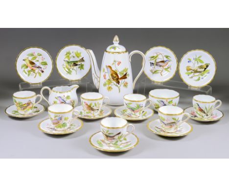 A Spode Copeland Bone China "Audubon" Birds Pattern Coffee Service, various dates, comprising - coffee pot and cover, 8.5ins 