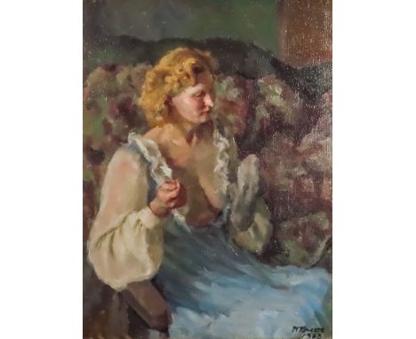 ***Dorothy Hepworth (1894-1978) aka Patricia Preece (1894-1966) - Oil painting - Three-quarter length seated portrait of Conn