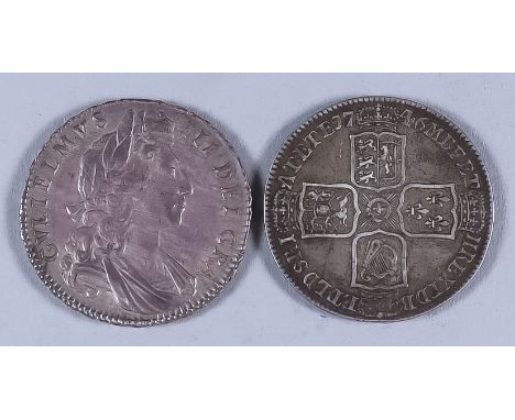 A William III 1700 Half Crown, edge worded "Dvodecimo", VF with lustre, and a George II 1746 Lima Half Crown, fine