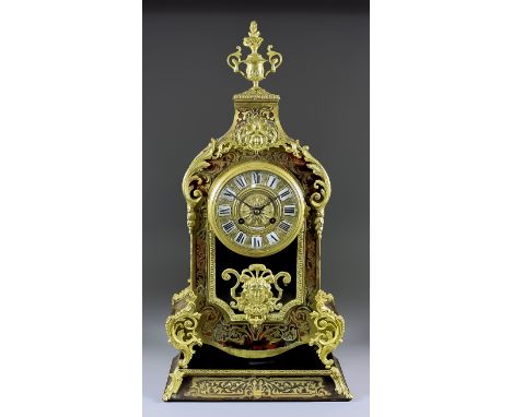 A 19th Century French Red Tortoiseshell, Boulle and Gilt Brass Mounted Mantel Clock, by Raingo Freres of Paris, No. 792 52, t