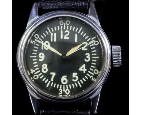 An Elgin Wristwatch, 20th Century, type A-11, Serial No. AF43-23452, the black dial with Arabic baton numerals, manual wind, 