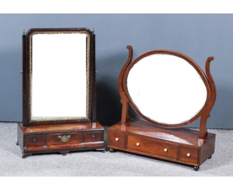A Mid 18th Century Mahogany Framed Toilet Mirror and a George III Mahogany Oval Toilet Mirror, the mid 18th Century mirror wi