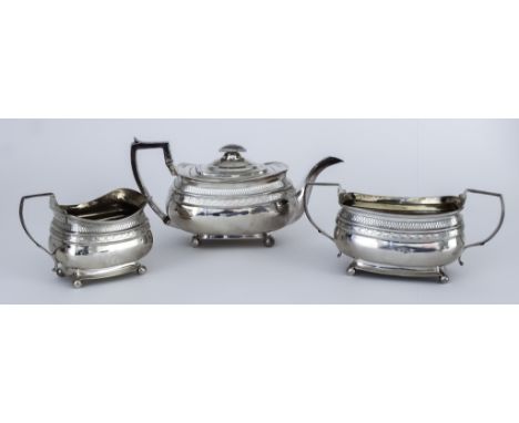 A George IV Harlequin Silver Rectangular Three-Piece Tea Service, by Alice &amp; George Burrows II, London 1807 and 1809, the