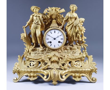 A Late 19th Century French Gilt Metal Cased Mantel Clock, by Japy Freres, No. 9254, the 3.25ins diameter white enamel dial wi