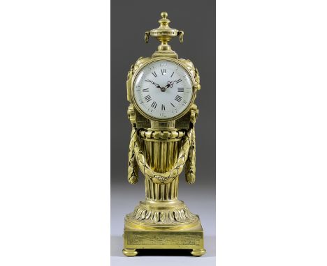 A Late 19th Century French Brass Cased Desk Timepiece, the 2.75ins diameter white enamel dial with Roman and Arabic numerals,