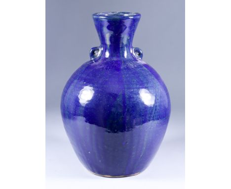 ***Trevor Corser (1938-2015) - Studio pottery vase, decorated in blue with two pierced lugs and flared neck, impressed potter