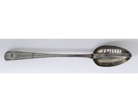 A George III Irish Silver Old English and Thread Pattern Gravy Spoon, by I. K., Dublin 1810, with divided bowl and engraved w