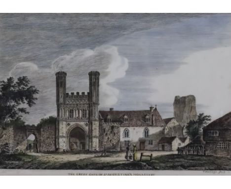 Captain Thomas Hastings (fl. early 19th Century) - Coloured etching - "The Great Gate of St. Augustine's Monastery, Canterbur