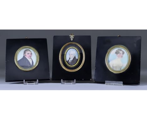 Attributed to Frederick Buck (1771-1839/40) - Three oval miniature shoulder-length portraits of Dennis Moyland of Cork (1758-