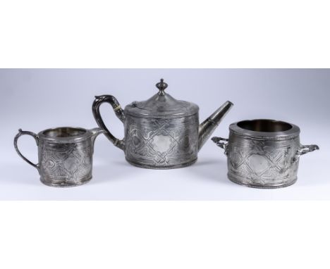 A Victorian Harlequin Silver Circular Three-Piece Tea Service, by Martin, Hall &amp; Co, Sheffield 1867 and 1869, the circula