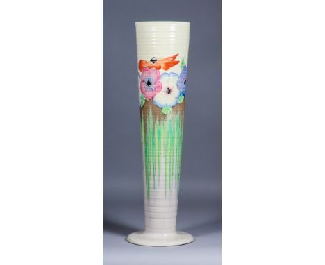 A Clarice Cliff Pottery Ribbed Trumpet Shaped Vase, Circa 1933, painted with Jonquil design, with Newport backstamp and No. 6