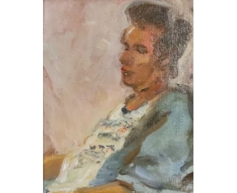 ***Nancy Carline (1909-2004) - Oil Painting - "Portrait" - Half length seated portrait of a woman asleep, artist's board 7.5i