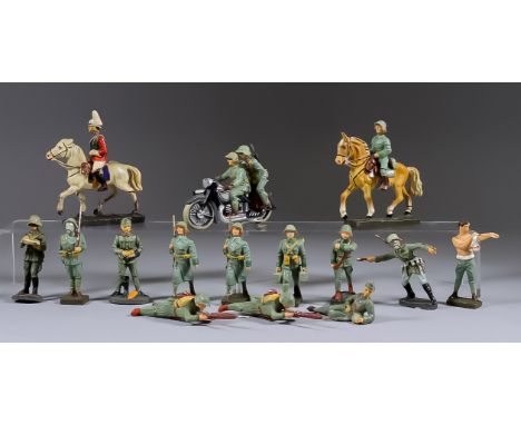 A Small Collection of German Lineol and Elastolin Composition Model Soldiers of the German Army, including motorcycle dispatc