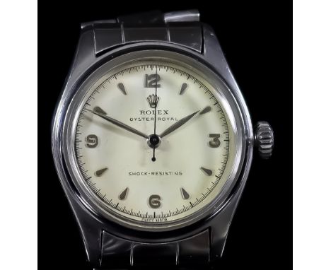 A Rolex "Oyster Royal" Manual Wind Wristwatch, Stainless Steel Cased, 1960's Serial No. 6044 the off white dial with raised A