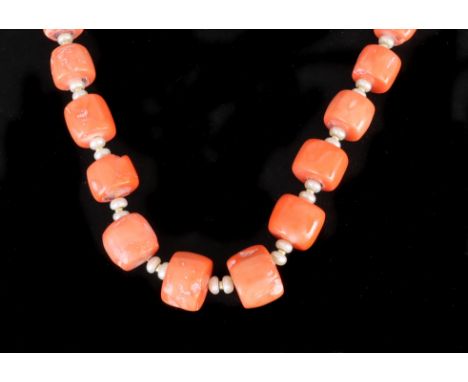 A Coral and Pearl Necklace, Modern, by Pleasance Kirk, comprising barrel coral beads interspersed with button pearls, 670mm o