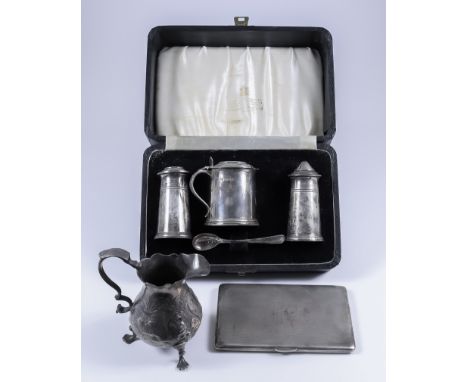 An Elizabeth II Silver Capstan Pattern Three-Piece Condiment Set, and Mixed Silverware, the condiment set by Viner's Ltd, She