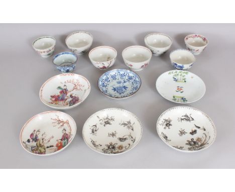 A GROUP OF 18TH CENTURY CHINESE TEABOWLS & SAUCERS, various designs and sizes. (14)
