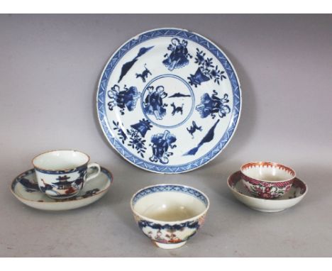 A GROUP OF FIVE 18TH CENTURY CHINESE CUPS & SAUCERS, various palettes; together with a 19th Century blue and white porcelain 