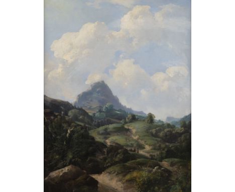 JOSEF HOLZER (ATTR.)1824 Wien - 1876 ebendaGebirgslandschaft mit Reisenden Öl auf Leinwand. 51 x 39,5 cm (R. 71 x 60 cm). unt