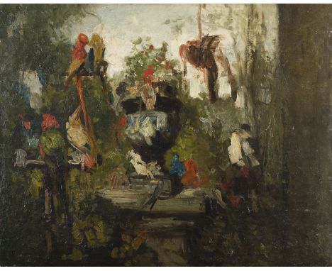 ISAAC ISRAELS (ZUGESCHRIEBEN)1865 Amsterdam - 1934 Den HaagPAPAGEIEN Öl auf Leinwand. 60 x 75 cm (R. 80 x 96 cm). Krakelee. R