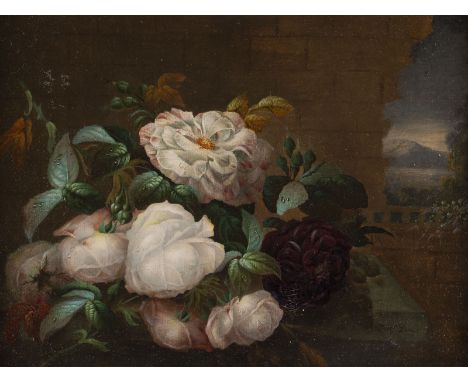 JOSEF LAUER1818 Wien - 1881 ebendaStillleben mit Rosen Öl auf Leinwand (doubl.). 30 x 41 cm (R. 36 x 46 cm). Bezeichnet 'Jose
