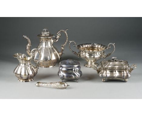 SECHS-TEILIGES KAFFEEKERNSTÜCK U.a. Deutsch/Frankreich, 19.-20. Jh. Silber, teils vergoldet, Weißmetall, versilbert. H. 10-19