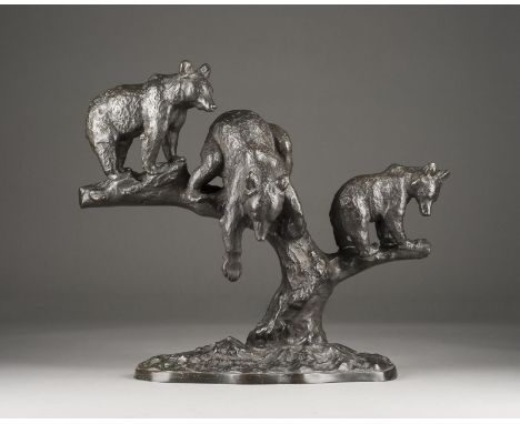 ANTON BÜSCHELBERGER1869 Eger - 1934 DresdenDREI BÄRENJUNGEN Bronze, dunkel patiniert. H. 43, B. 49, T. 17 cm, Gew. ca. 17,98 