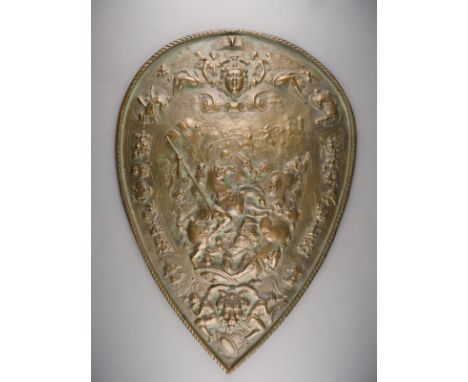 DEUTSCHER BILDPLASTIKERTätig im 19./20. Jh.GROSSES AUGSBURGER WAPPENSCHILD Bronze, gegossen und geätzt, braun patiniert, herz