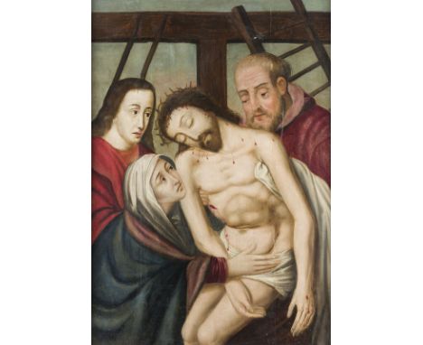 COLIJN DE COTER (SCHULE ODER FRÜHE NACHFOLGE)Um 1450 Brüssel - Um 1539 oder 1540 Brüssel oder AntwerpenKREUZABNAHME Öl-Temper