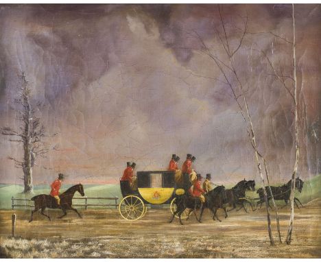 JAMES POLLARD (UMKREIS)Monogrammist  'T.NG.W.'ENGLISCHE KÖNIGS POSTKUTSHCE IM AUFZIEHENDEN SCHNEESTURM. 1831 Öl auf Leinwand.