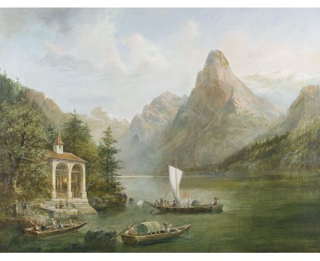 EDUARD BOEHM1830 Wien - 1890 ebendaDIE TELLSKAPELLE AM VIERWALDSTÄTTERSEE IN DER SCHWEIZ Öl auf Leinwand, doubliert. 61 x 79 