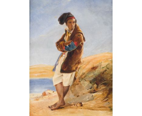 LOUIS GABRIEL EUGÈNE ISABEY (ATTR.)1803 Paris - 1886 ebendaMANN AM STRAND Öl auf Leinwand. 33 x 25 cm (R. 38 x 30 cm). Verso: