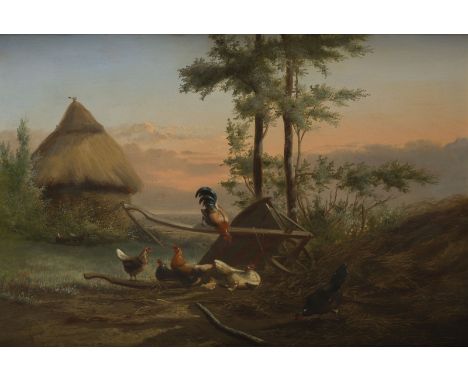 JEAN-BAPTISTE LEOPOLD VAN LEEMPUTTEN1831 Wechter - 1924 ebendaGEMÄLDEPAAR MIT DARSTELLUNG DER HÜHNERHOF, 1869 Jew. Öl auf Hol