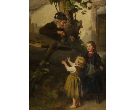 FELIX SCHLESINGER1833 Hamburg - 1910 Hamburg/ MünchenDER ALTE NACHBAR Öl auf Holz. 42 x 31 cm (R. 56 x 49 cm). Signiert unten