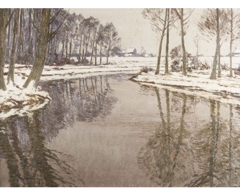 MAX CLARENBACH1880 Neuss - 1952 WittlaerWINTER AM NIEDERRHEIN Öl auf Leinwand. 61 x 80 cm (R. 83 x 103 cm). Signiert unten li