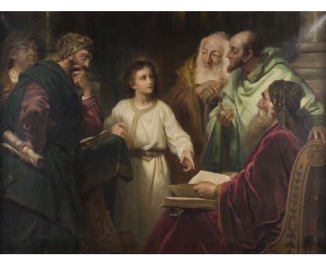 HEINRICH FERDINAND HOFMANN (KOPIE NACH)1824 Darmstadt - 1911 DresdenDER JESUSKNABE IM TEMPEL, 1913 Öl auf Leinwand. 90 x 120 